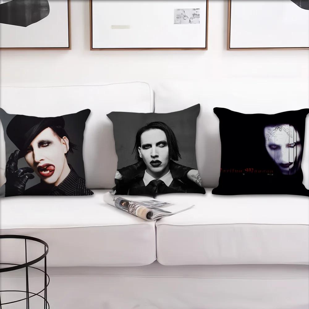 Signer M-Marilyn Manson Music cushion cover Living Room Headboard Bedroom Office Cushion Cushion Sofa Nap Time Pillow Case
