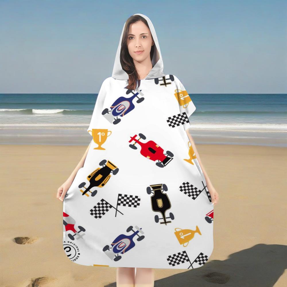 Kids Adults Race Car Hooded Beach Robe Microfiber Quick Dry Absorbent Changing Towel Robe Swim Cover Up for Surfing Swimming