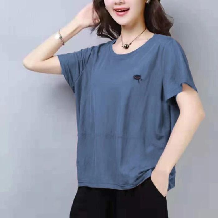Spring and Summer Embroidered Women's Short-sleeved T-shirts for Women, Loose, Slimming, Flesh-covering Bottoming Shirts, Age-reducing Tops