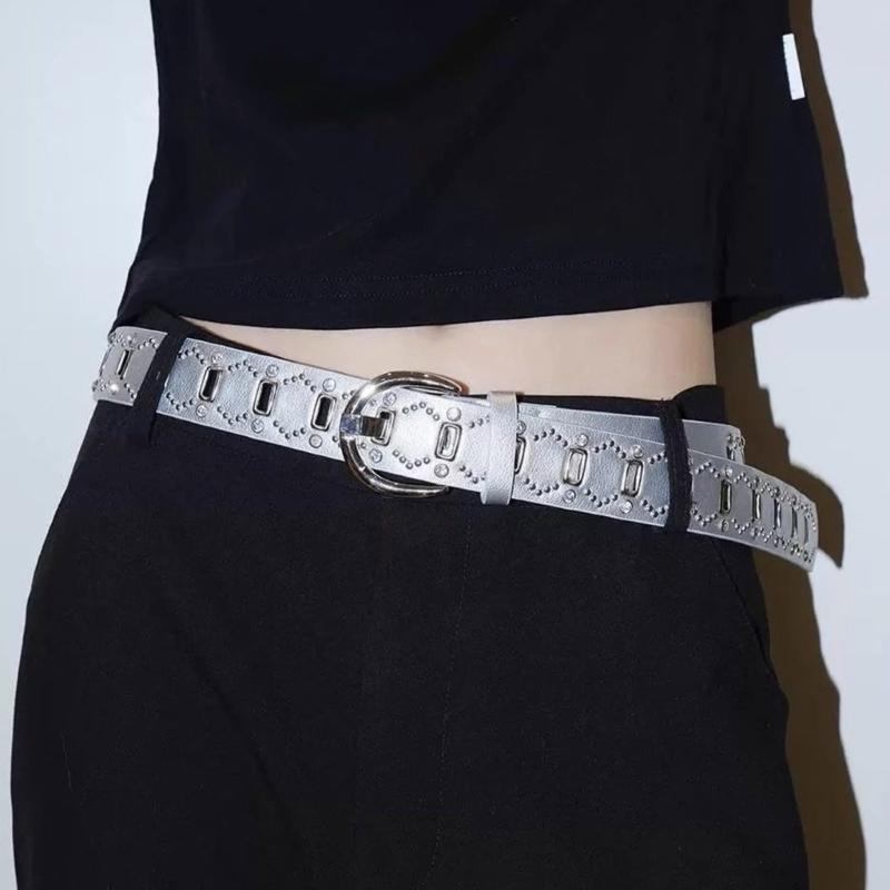 Sparkling Rhinestones Decors Punk Belt Adjustable Waist Strap For Jeans Pants And Dresses Hiphop Dancing Waist Band
