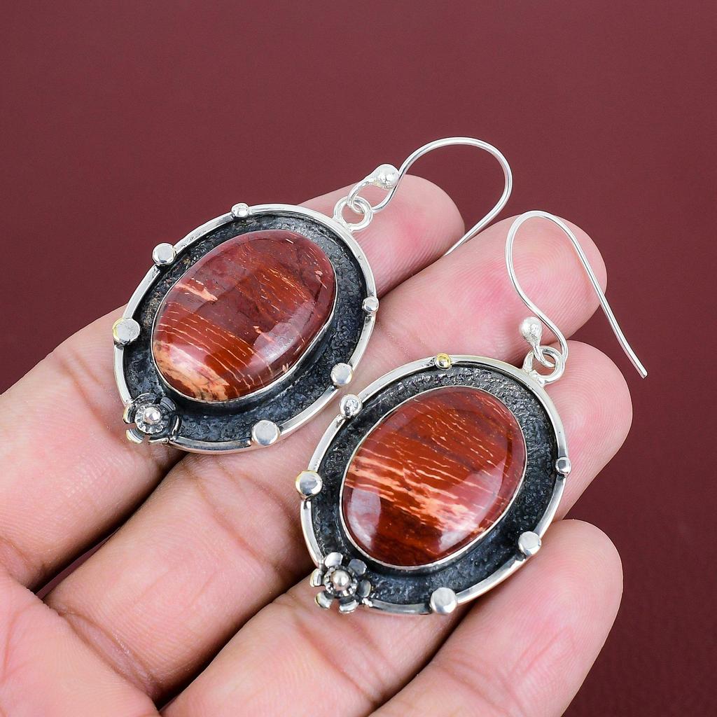 Red Snakeskin Jasper Earrings 925 Sterling Silver Earring Natural Gemstone Jewelry Earrings For Women Gifts For Mom Handmade Stylish Earring