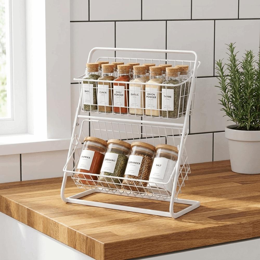 Large Capacity 2-Tier Spice Holder Basket Detachable Vegetables Fruit Storage Basket Dining Room