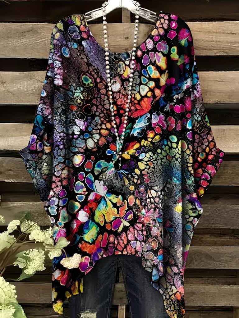 Bohemian Floral Graphic Vintage Women's Bohemian Floral 3D Print T-Shirt Short Sleeve Round Neck Casual Vibrant 2026 New Tee Top