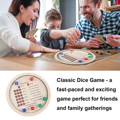 Yousheng Wooden Farkle Dice Tray with 6 Dice Adults Family Night Party Educational Multi-player Interactive Classic Dice Game