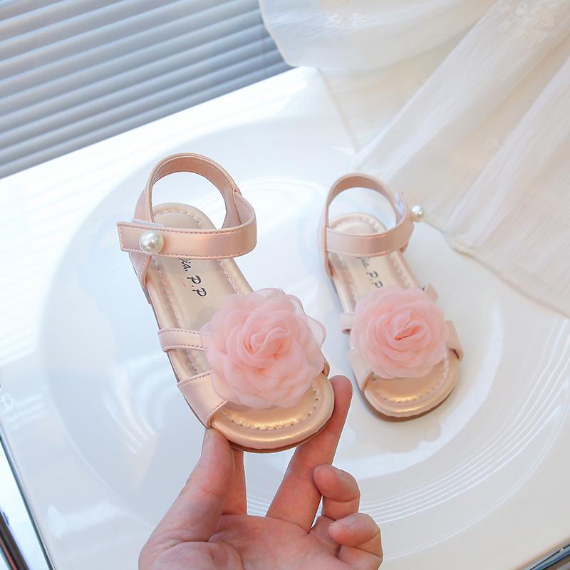 New Princess Shoes Girl Sandals with Tulle Rose Decor Little Girls Dress Shoes for Summer School Runway Performance shoes I05252