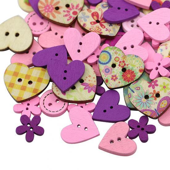 40g Runda Kärlekshjärtan Blandad Design 2 Hål Syknappar DIY Scrapbooking