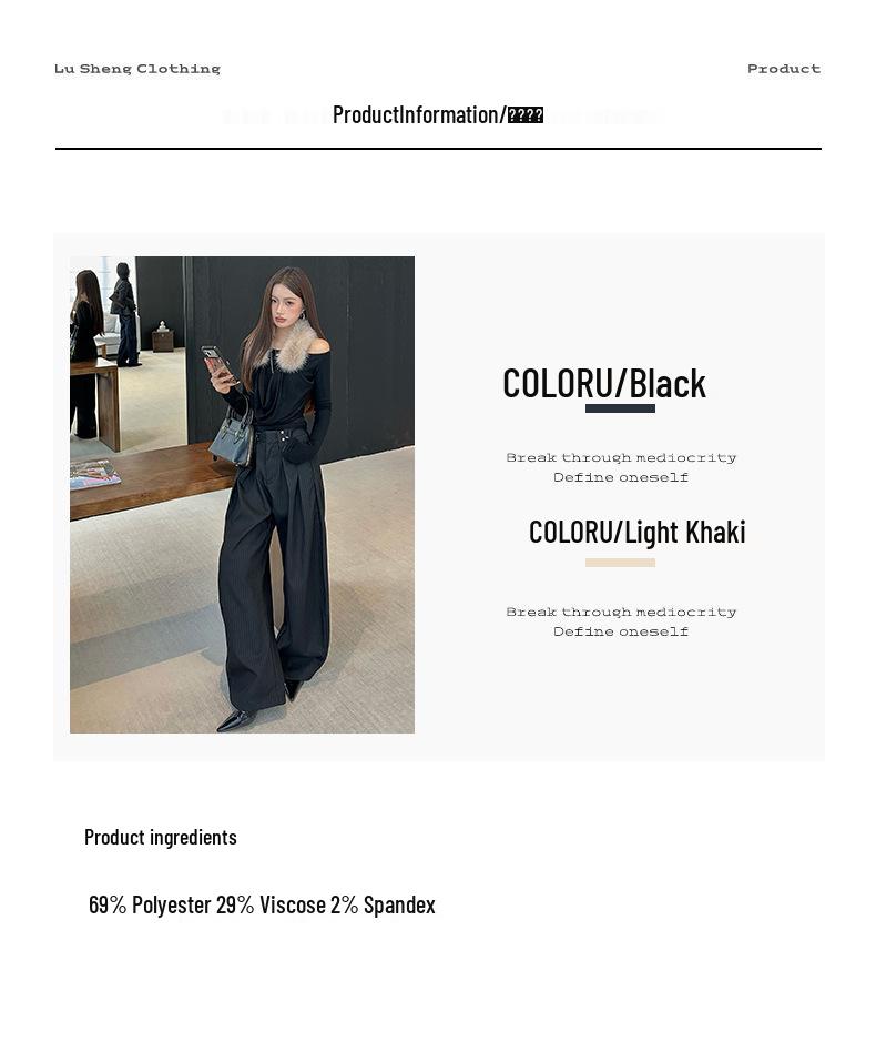 Lu Sheng Unisex Black Striped Wide-Leg Trousers with 3D Slimming, American Style, Drape Silhouette