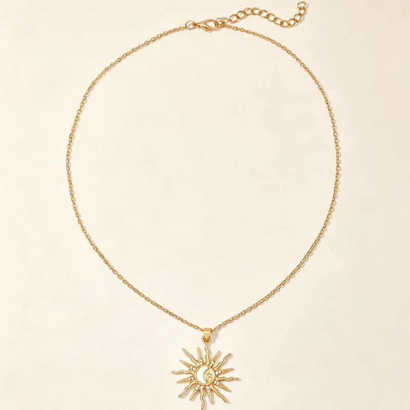 Collier pendentif polyvalent en alliage Soleil, Lune et Étoile