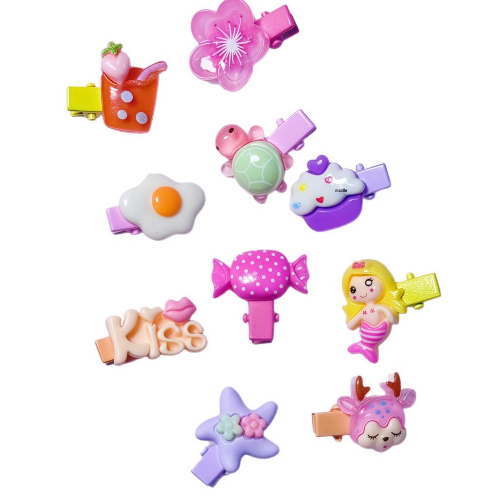 Colorful Resin Cartoon Hairpin, 2cm Hair Accessories for Women & Kids, Bangs Side Clip, DIY Jewelry