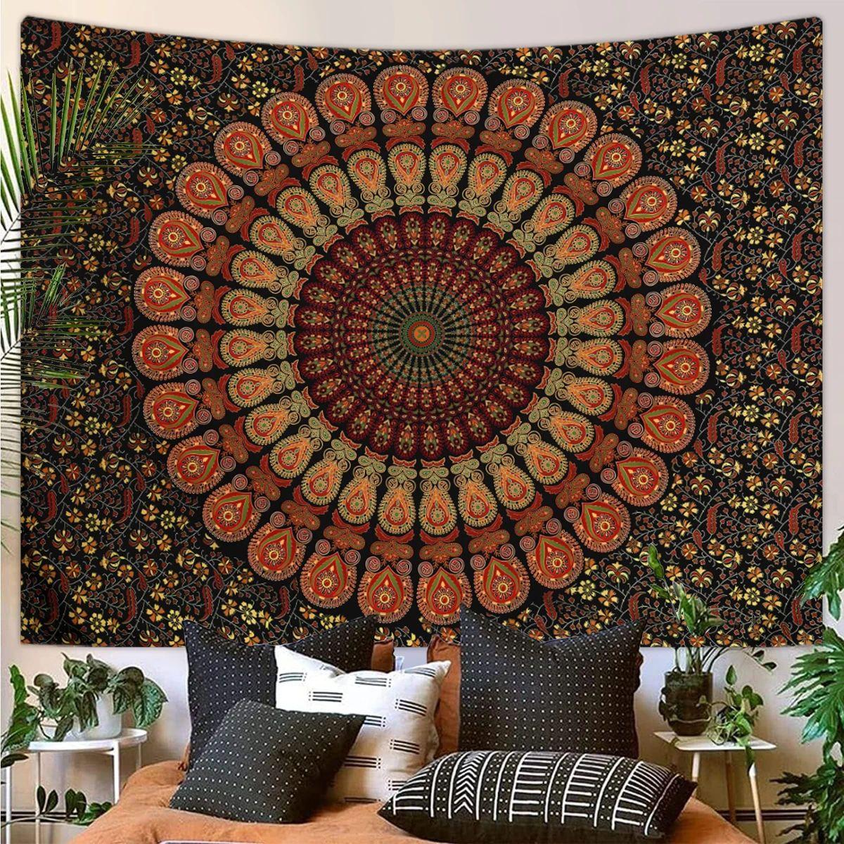 VIKAMA Wall Decor Mandala Spiritual Bedroom Decor Mural Decor Wall Hanging Fabric Tapestry Banner Mandala Bohemian Style 74x94cm(29x37in)