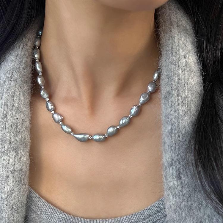 New Style Natural Baroque Freshwater Gray Pearl Female  Sets For Women Necklace Bracelet Wedding Gifts Never Fade