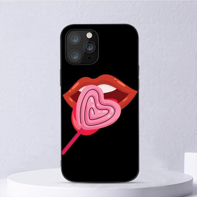 Kiss Sexy Red Lips Lollipop Fashion Black For iPhone Samsung Galaxy Redmi Note S 17 16 15 14 13 20 24 25 54 Pro Max Ultra Fe Air Cover Poco