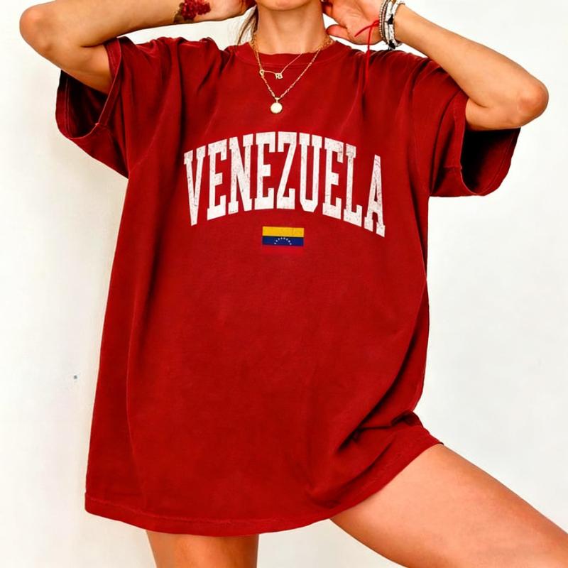 Zniszczona Wenezuela Koszulka Unisex Styl Vintage Varsity Grafika z Flagą Wenezueli T-shirt z Nadrukiem Prezenty z Ameryki Łacińskiej Top