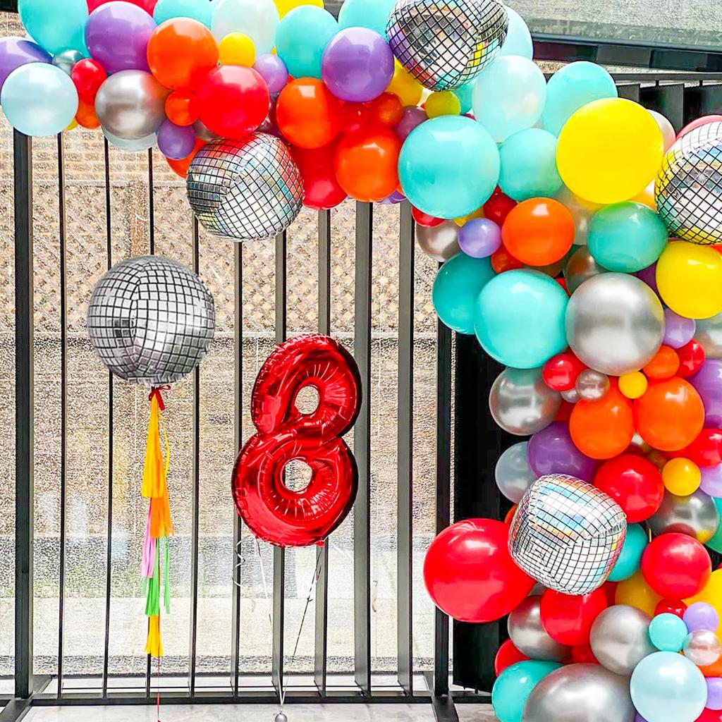 12 Palloncini Discoteca 4D Colorati 56 Cm - Foglio Alluminio Riflettente Per Feste Anni 70/80/90 - Decorazioni Matrimonio E Compleanno