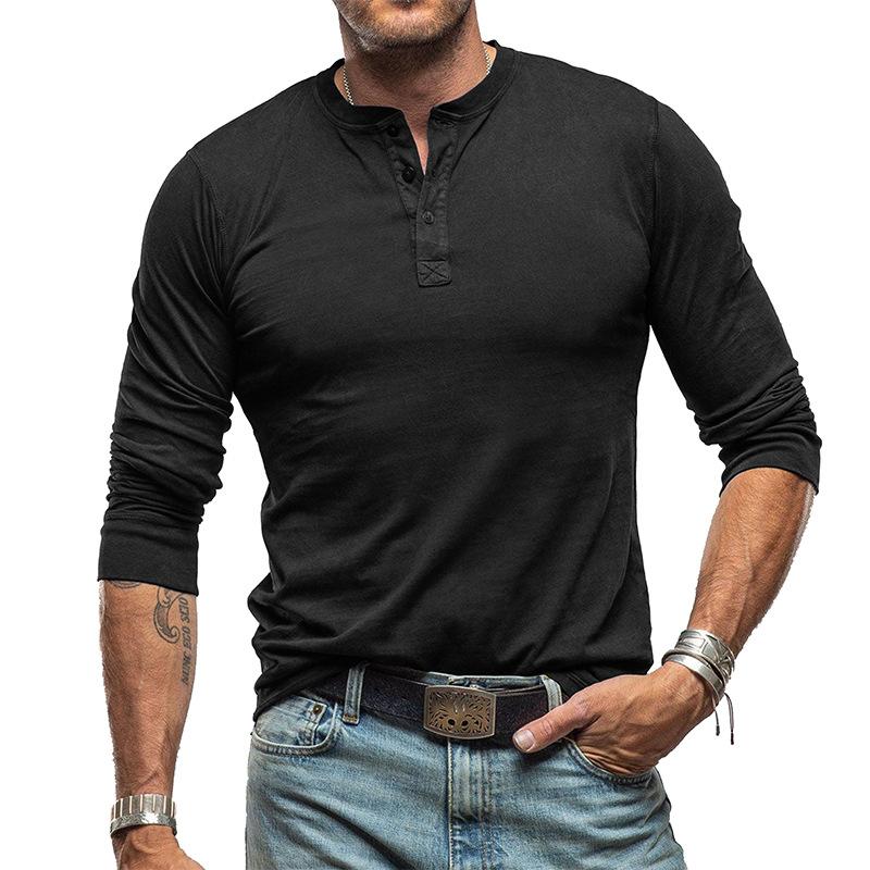 

Long Sleeve Men S T-Shirt Lightweight Button Basic T Shirt Soild Casual Pullover Male Outdoor Tops Spring Fall Sportwears XXL чорний
