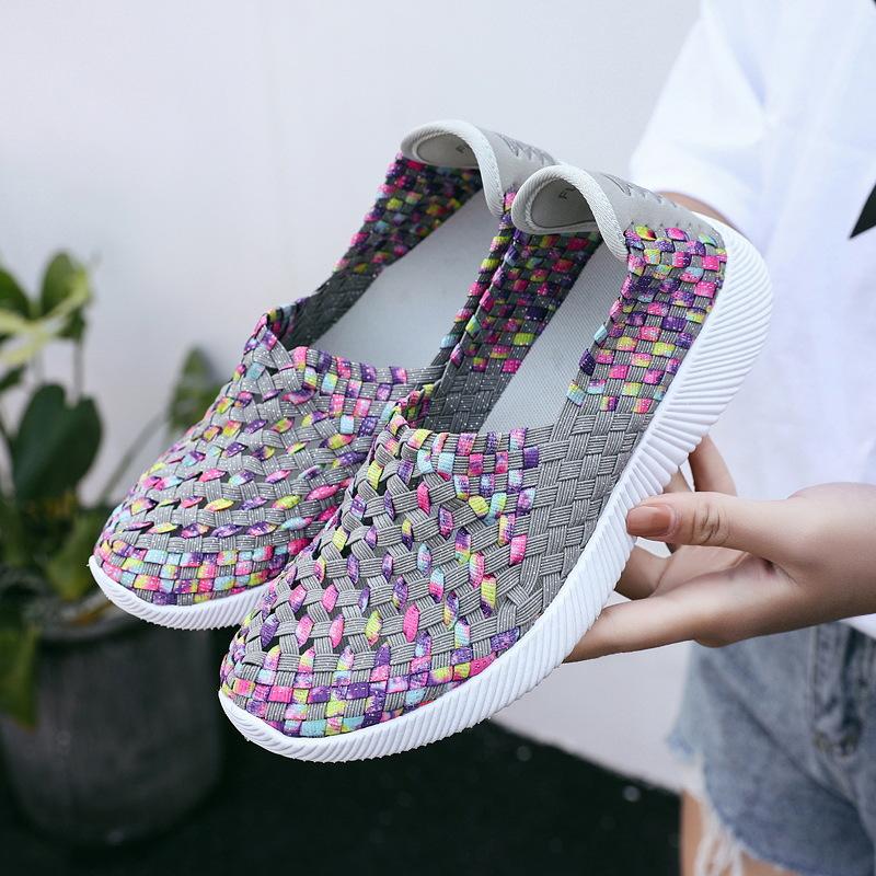 Wish Elastic Band Handwoven Shoes Large Size Single Shoes Comfortable Flat Bottom Mother Shoes Large Size