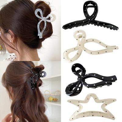 French Dot Black White Hair Claw Women's Sweet Acrylic Geometric Bow Star Shark Clip Hair Clip Elegant Hair Accessories Barrettes