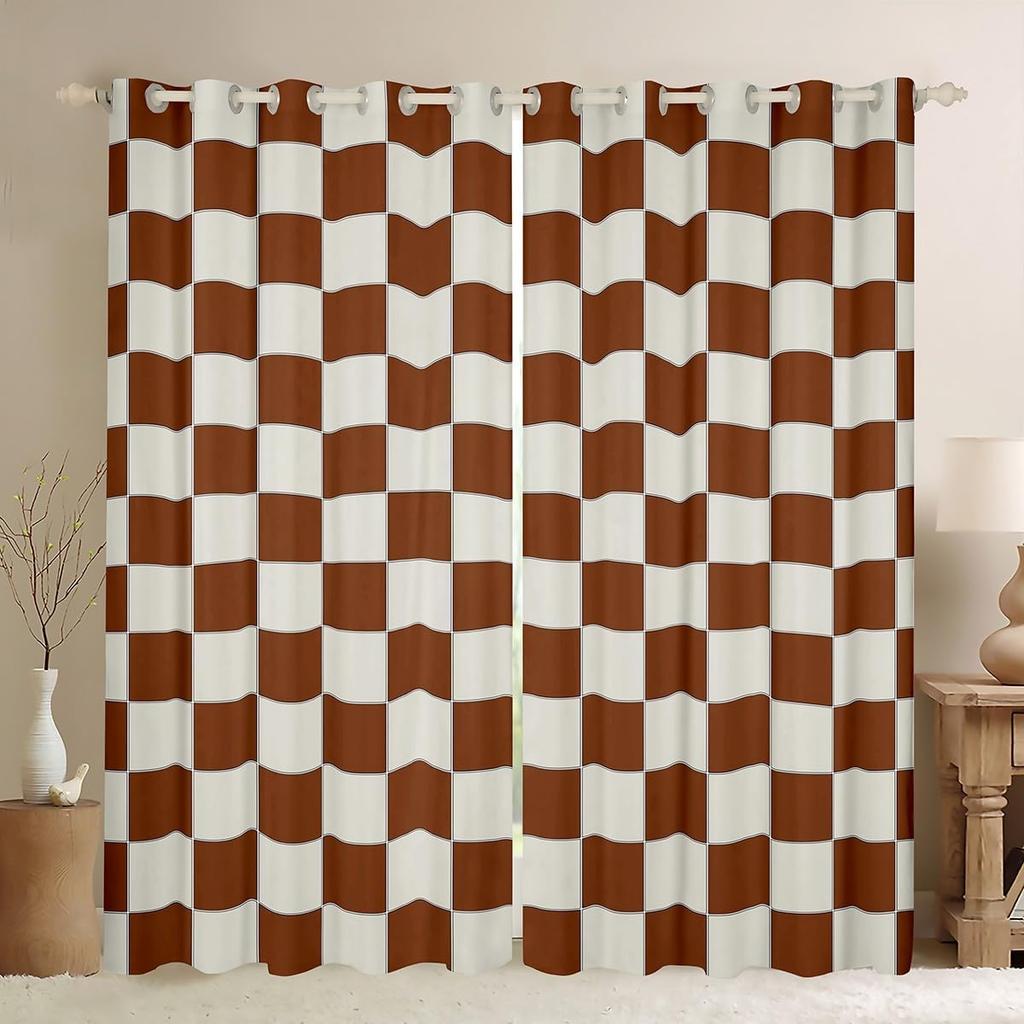 Checkered Curtain Colorful Checkerboard Grid Curtains Drapes Funky Gingham Buffalo Plaid Window Bedroom With Room Darkening Polyester Perfect For