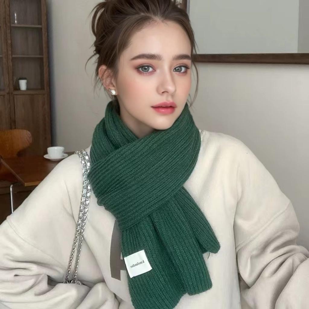Autumn Winter Women Knitted Wool Scarf Fashionable Solid Color Warm White Ring Scarf Christmas And New  Gifts For Men Girls