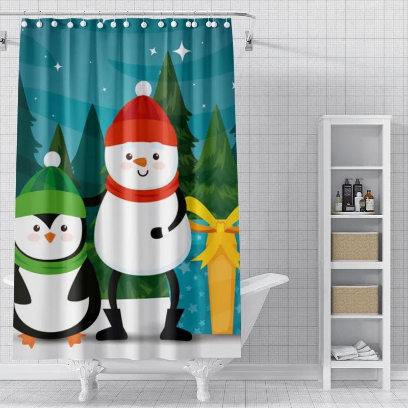 Heimdekoration Duschvorhänge Für Badezimmer Wasserdichtes Vorhangstoff Modern Nordischer Stil Wohnzimmer Frohe Weihnachten Winter