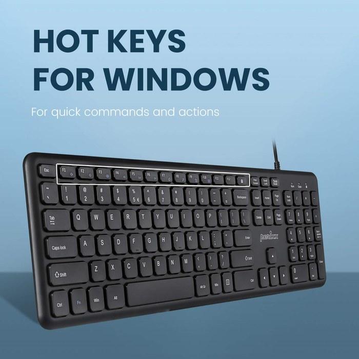 Perixx PERIBOARD-210 Wired Keyboard, Full Size, Slim, Quiet, English Layout, Black (Type-C)