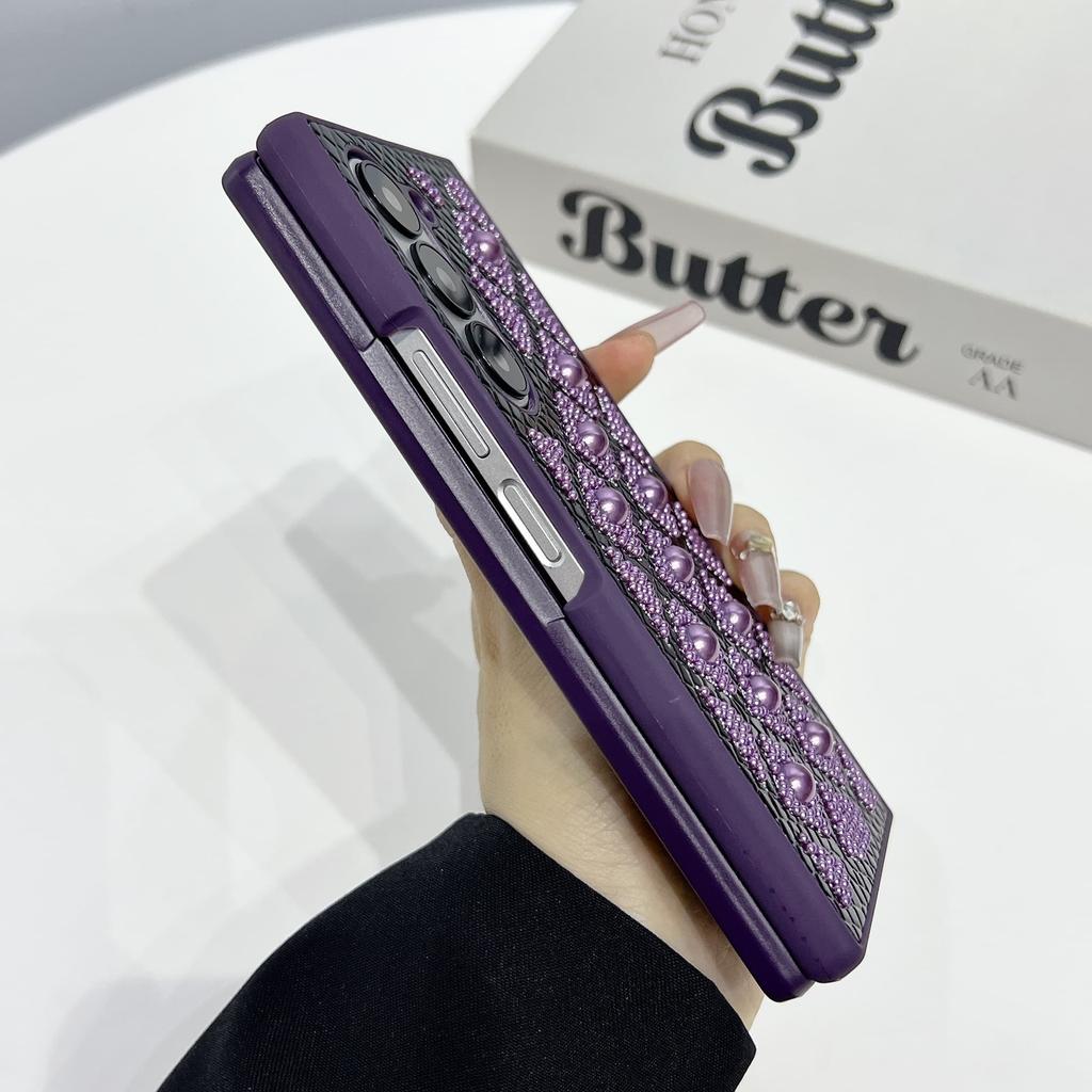 Shockproof Glitter Case For Samsung Galaxy Z Fold3 Fold4 Fold5 Fold6 Pearl Droplets & Diamond Grid & Military-Grade Drop Protection