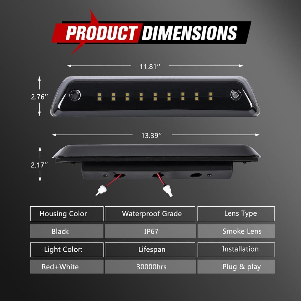 FIERYRED Third Brake Light/Reverse Light Smoked Compatible With 2009-2014 Ford F150 Light,Rear Cab Light,3Rd Lights Power Saving IP67 Waterproof