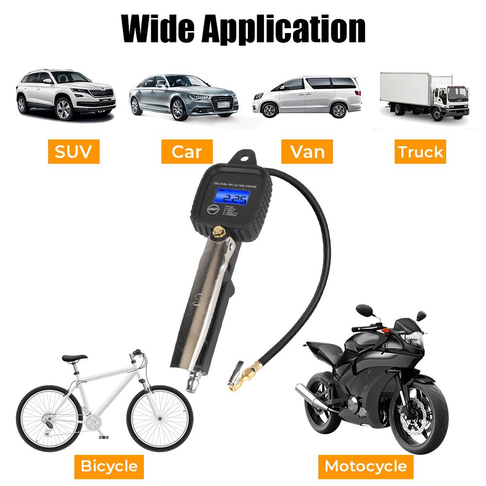 Car Tire Manometro High-precision Monitoring Inflation Gun Car Tire Pressure Gauge 0-18Kg/cm2 With Inflator Hose Digital Inflator Gauge 0-255Psi