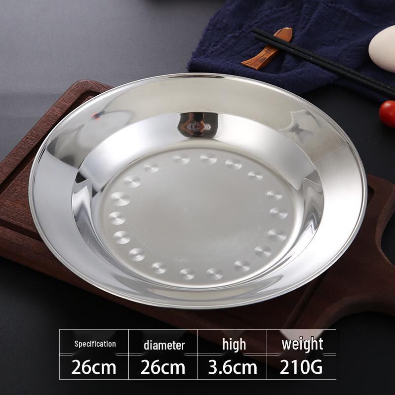 Yuzhuxun 26cm Thickened Stainless Steel Shallow Plate