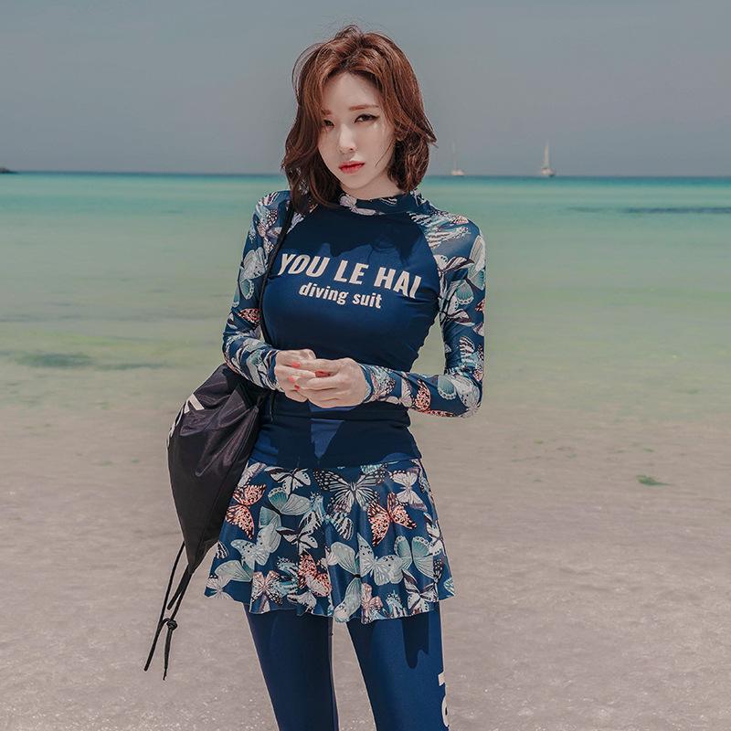 Women's Three-Piece Skirted Swimsuit and Long-Sleeve Diving Suit