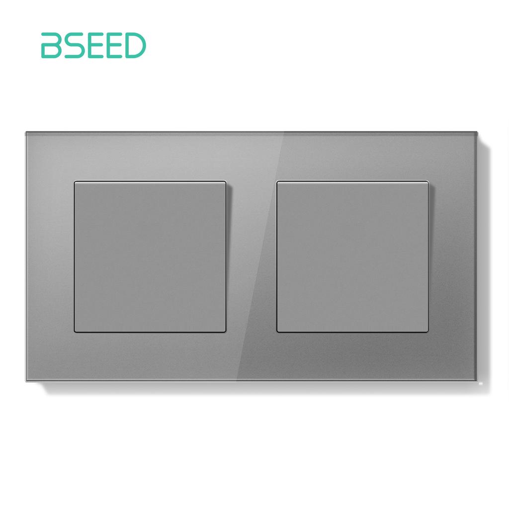 BSEED 1/2Gang Mechanical Button Switch Double Wall Light Switches 1Way Crystal Glass Panel  EU Standard