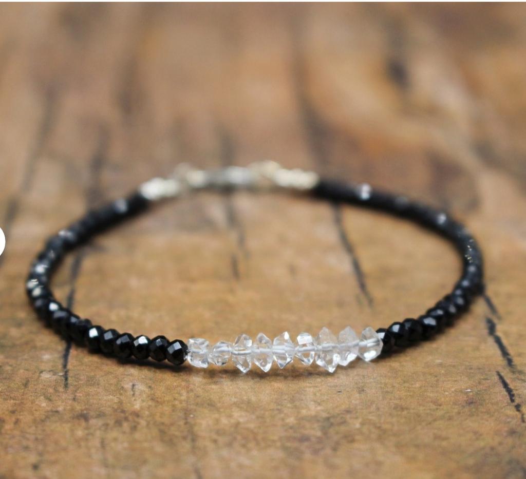 Black Crystal Tourmaline Bracelet, Empath Protection Bracelet for Women, Dainty Black Tourmaline Jewelry,