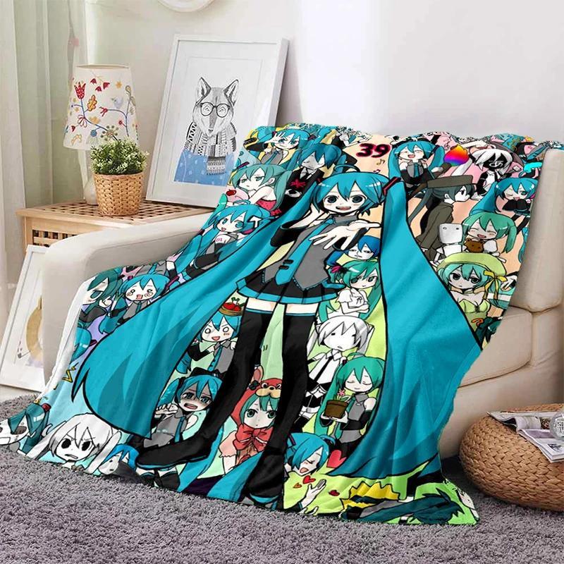3D M-MIKUS Music VOCALOID Cartoon Girl Soft Plush Blanket,Flannel Throw Blanket for Living Room Bedroom Bed Sofa Cover Gift