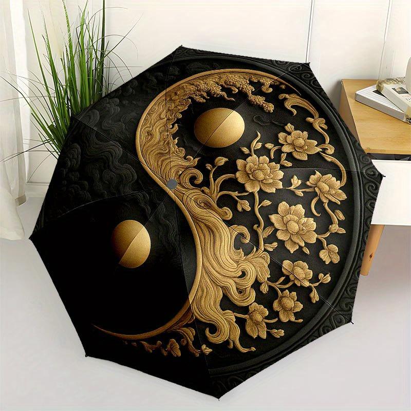 Yin Yang Harmony Decorative Wall Art Umbrella, Portable 3-Fold Compact Umbrella for Men & Women R118