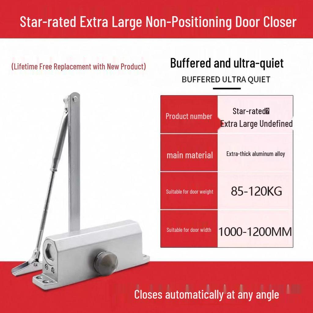 Automatic Hydraulic Door Closer with Rebound for Fire Doors - No Drilling Required