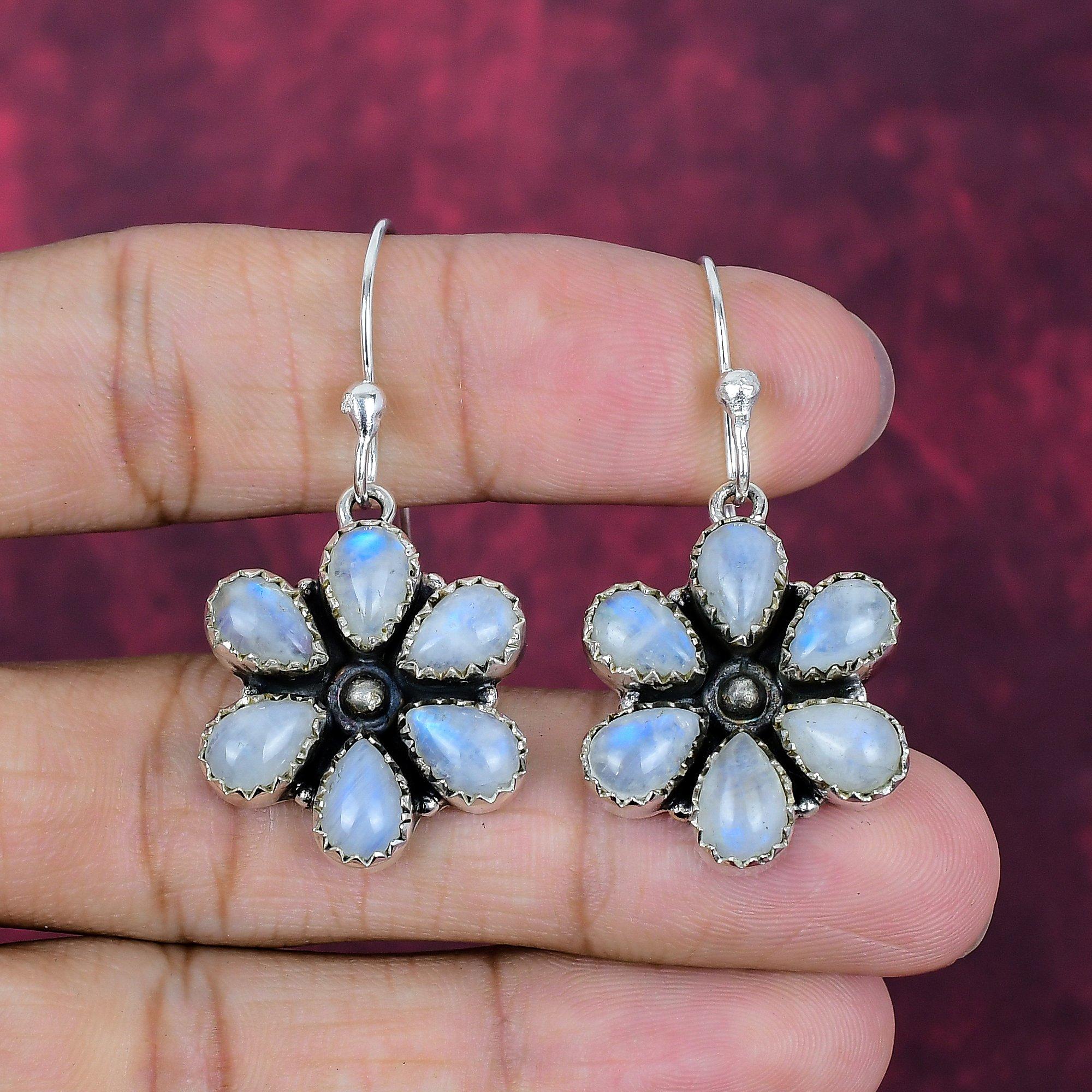 

Серьги из лунного камня, серьги из драгоценных камней из стерлингового серебра 925 пробы ручной работы, подарок для любви 1.77 Inches белый