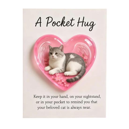 Cat Memorial Pocket Hug with Inspirational Card Emotional Support Love Heart Shaped Cat Pocket Token Decoration Cat Owners Keepsake Gift