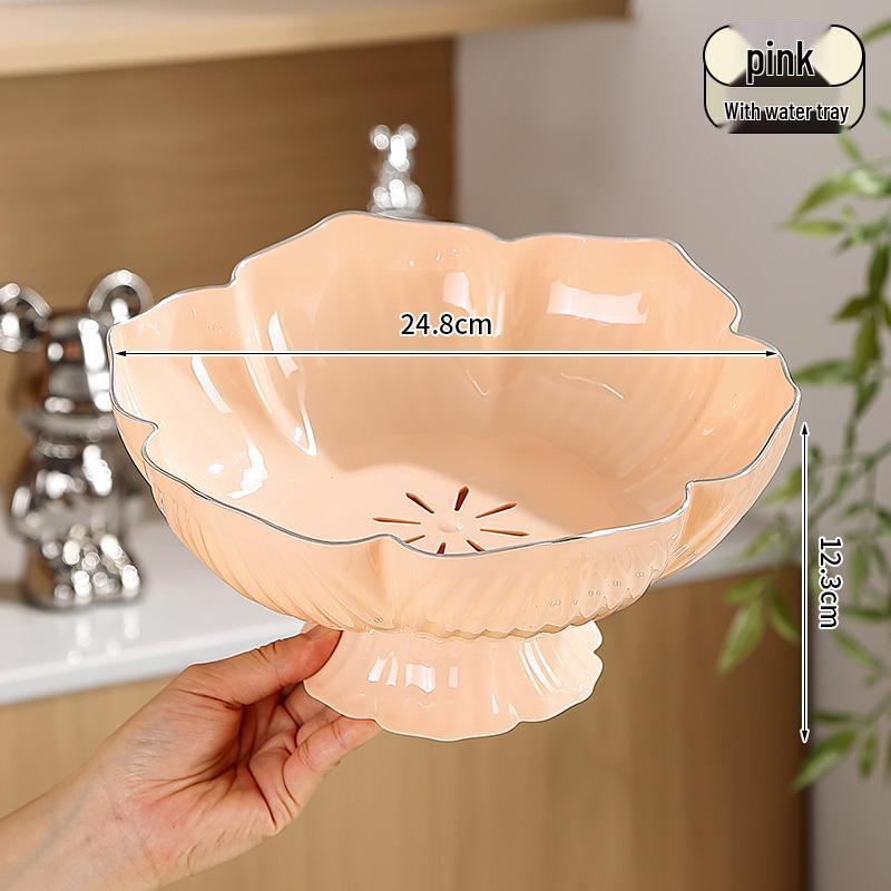 Elegant Crystal Footed Fruit Basket with Lace Design for Home Dining or Coffee Table.