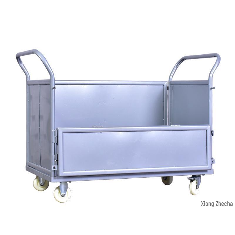 Stackable Guardrail Hand-Push Cart with Cover for Warehouse Logistics and Goods Handling