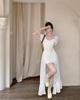 Summer bubble sleeve ruffle edge long dress short sleeve skirt ballet square neck straps white dress women