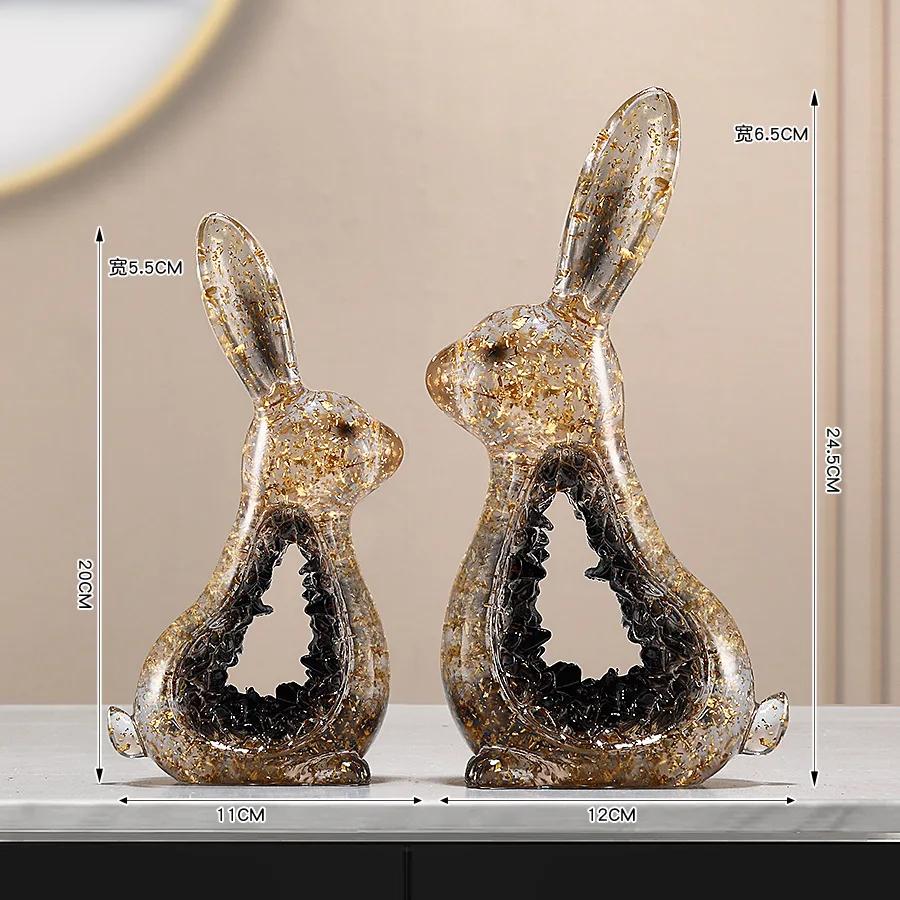 

Resin Handicrafts Transparent Gold Foil Rabbit Figurine Simulated Animal Sculptures Crystal Rabbit Figurines Home Decoration