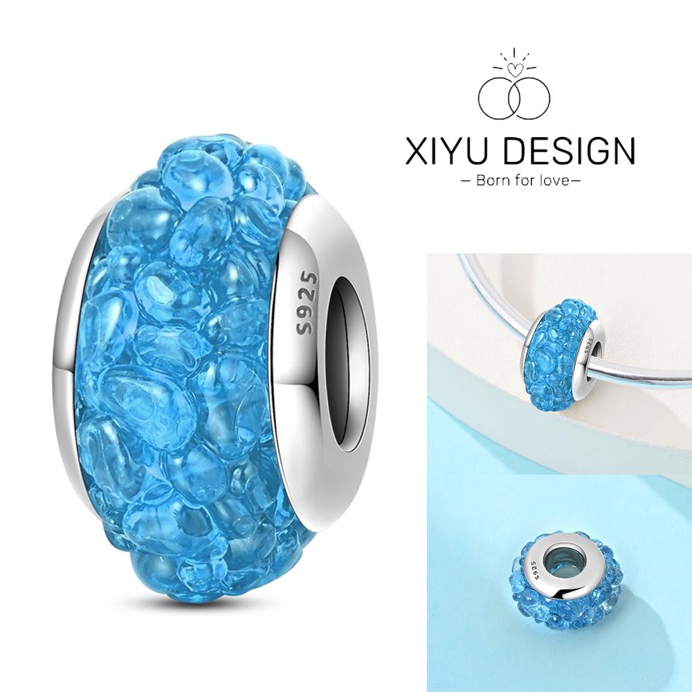 Classic Copper Yellow Blue Water Droplet Patterned Glass Charms Beads Fit Diy Bracelet Women Jewelry Gift