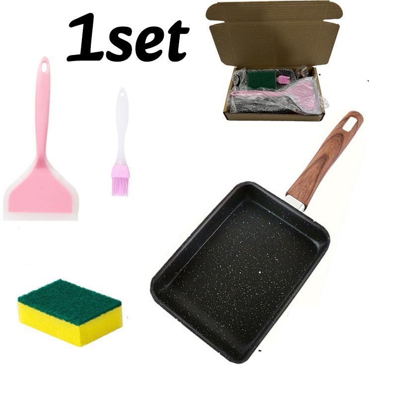 1 Satz Tamagoyaki Japanische Omelettpfanne Set Rechteckiger Holzgriff Omelettpfanne Zuhause Antihaftküche Frühstücksmaker Kochwerkzeuge