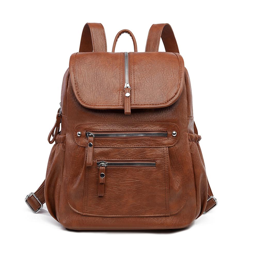 Schoolbag1011 Personality Simple European and American Soft Leather Backpack Women's Leisure Travel Bag Large Capacity Schoolbag