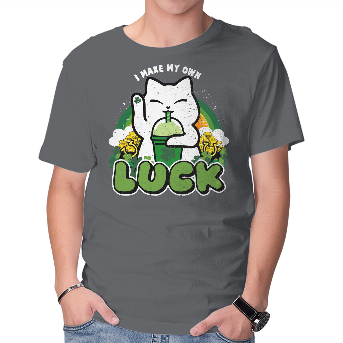 Unisex Crew Neck T-Shirt I Make My Own Luck Graphic Short Sleeve Casual Tee XXL