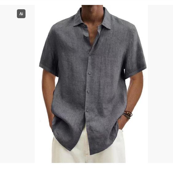 Men Cotton Linen Blouse Summer Turn Down Collar Short Sleeve Button Loose Blouse Tops Oversized