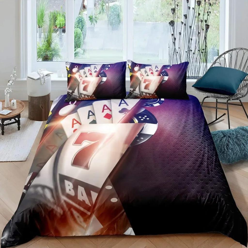 Comforter Poker Queen Modern Card Game Bedding Set Gamer Playing Comforter Gambling Athletics Polyester S