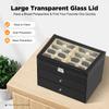 Eyeglasses Display Case 24 Compartment with Lock, 3-Tier Glass Top Jewelry Storage Organizer for Sunglasses Watches Earrings