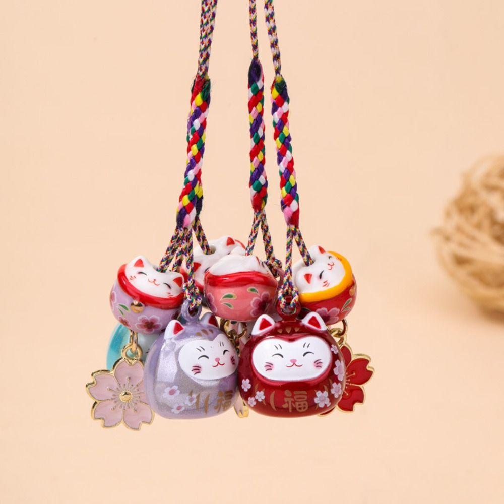 Cherry Blossom Maneki Neko Key Chain Fantastic Phone Strap Personality Lucky Cat Pendant  Girls