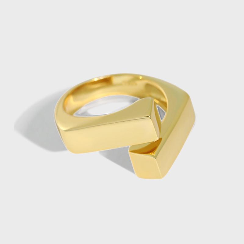 

925 Sterling Silver Geometic Rectangle Hug Gold Personality Adjustable Ring Fine Jewelry For Women Party Elegant Accessories білий
